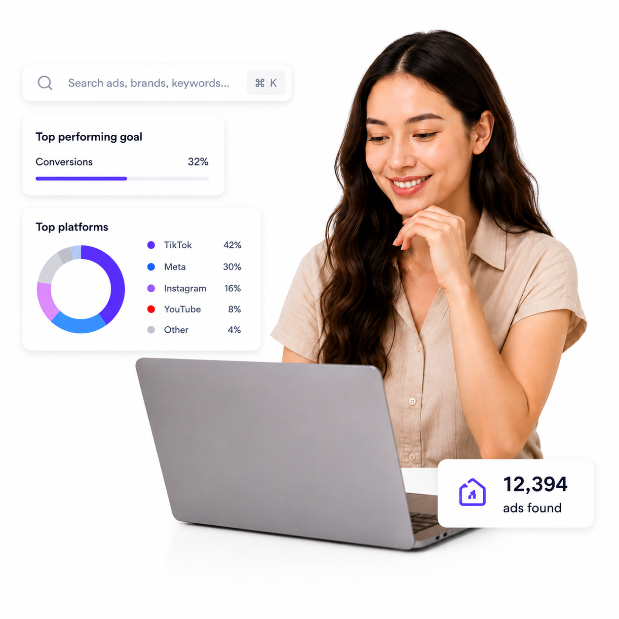 Find winning ads faster with Hooklen - search plus live goal and platform insights